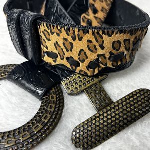 Chico’s Womens Sz. SM Tooled Stitched Leopard Print Leather Belt Black Brown